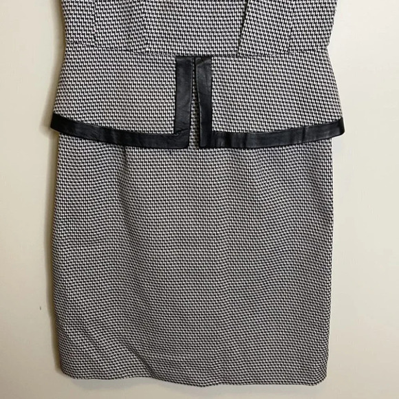 CONNECTED APPAREL Houndstooth Leather Trim Dress Peplum Parisian Classic Size S - Picture 4 of 10